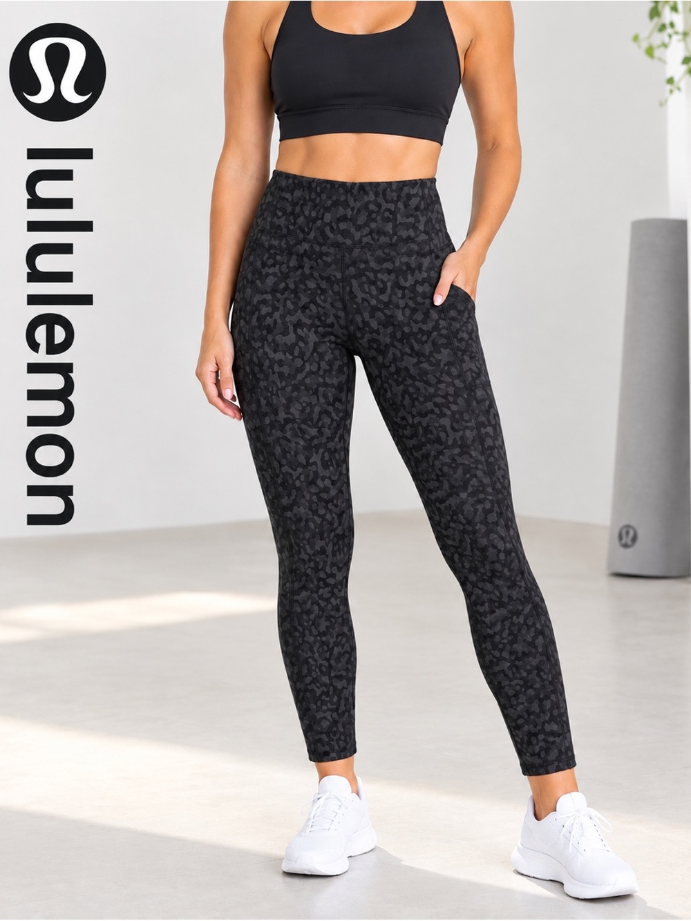 lululemon athletica Black and Grey Printed High-Rise Leggings